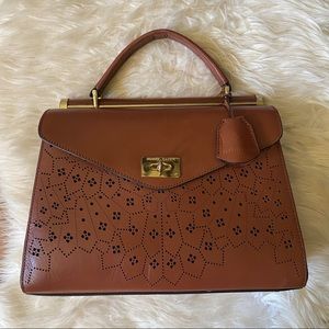 BCBGMAXAZRIA ALLIE LASER CUT COGNAC BROWN SATCHEL HANDBAG